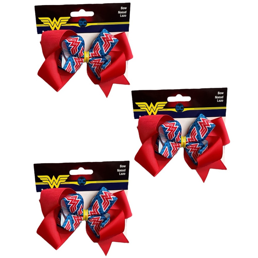 DC Wonder Woman WW Red and Blue Hair craft Bows NEW Set of 3